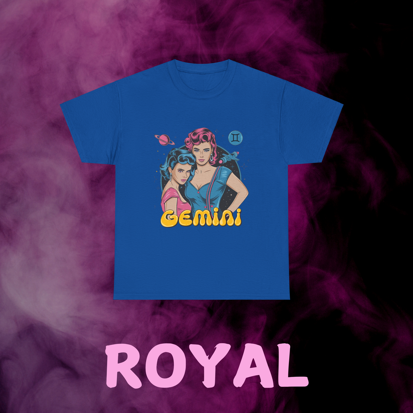 Blue Horoscope t-shirt with a vintage Gemini theme.
