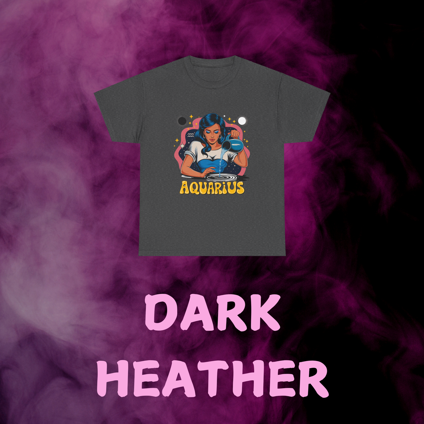 Classic heather gray retro Aquarius design featuring vintage water bearer, stars, and symbol. Zodiac horoscope shirt.