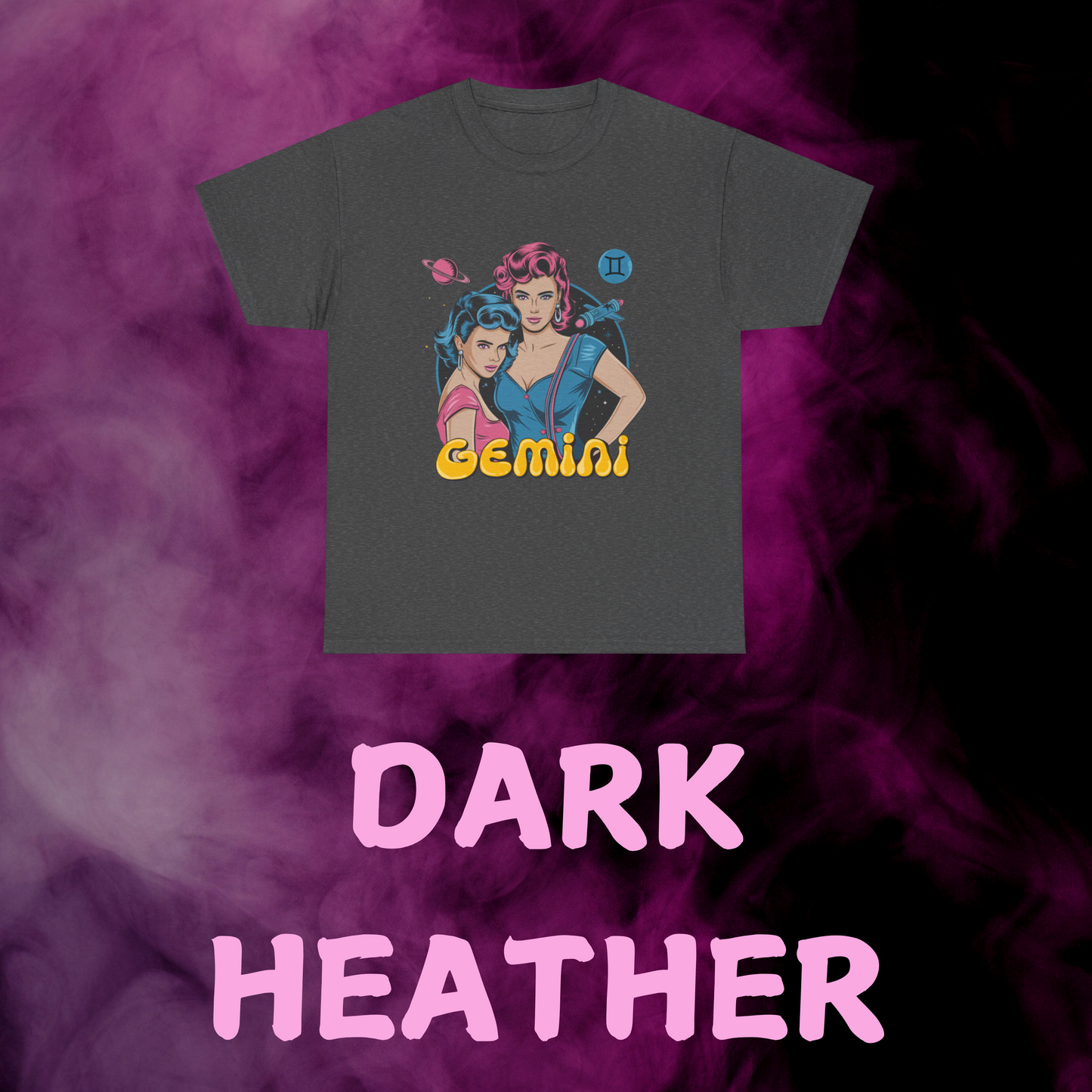 Dark Gray Vintage style Gemini zodiac sign t-shirt.