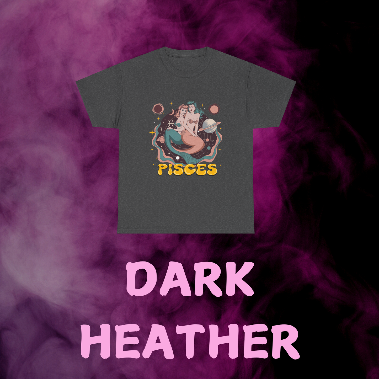 Heather gray Pisces t-shirt displaying a classic vintage fish symbol. Zodiac horoscope clothing.