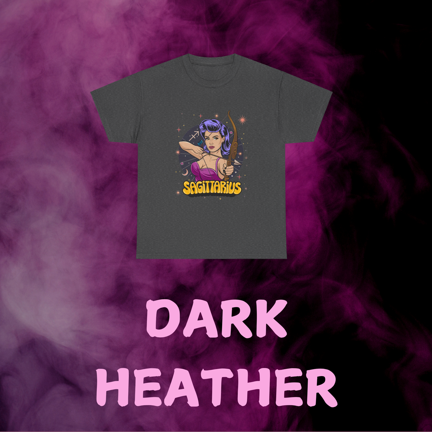 Heathered retro gray Sagittarius shirt: vintage woman archer design with constellations & symbol. Zodiac gift idea.