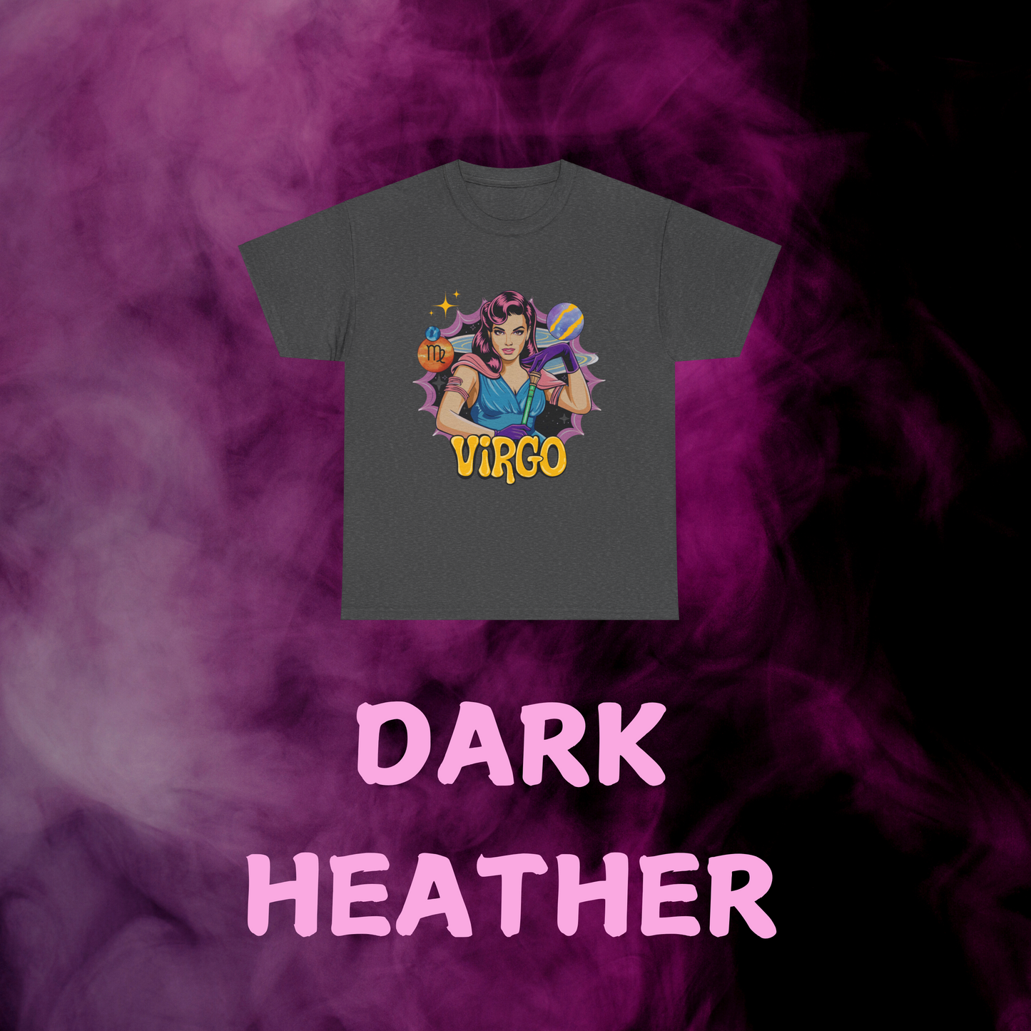 Heather gray Virgo t-shirt displaying a classic vintage maiden symbol. Zodiac horoscope clothing.