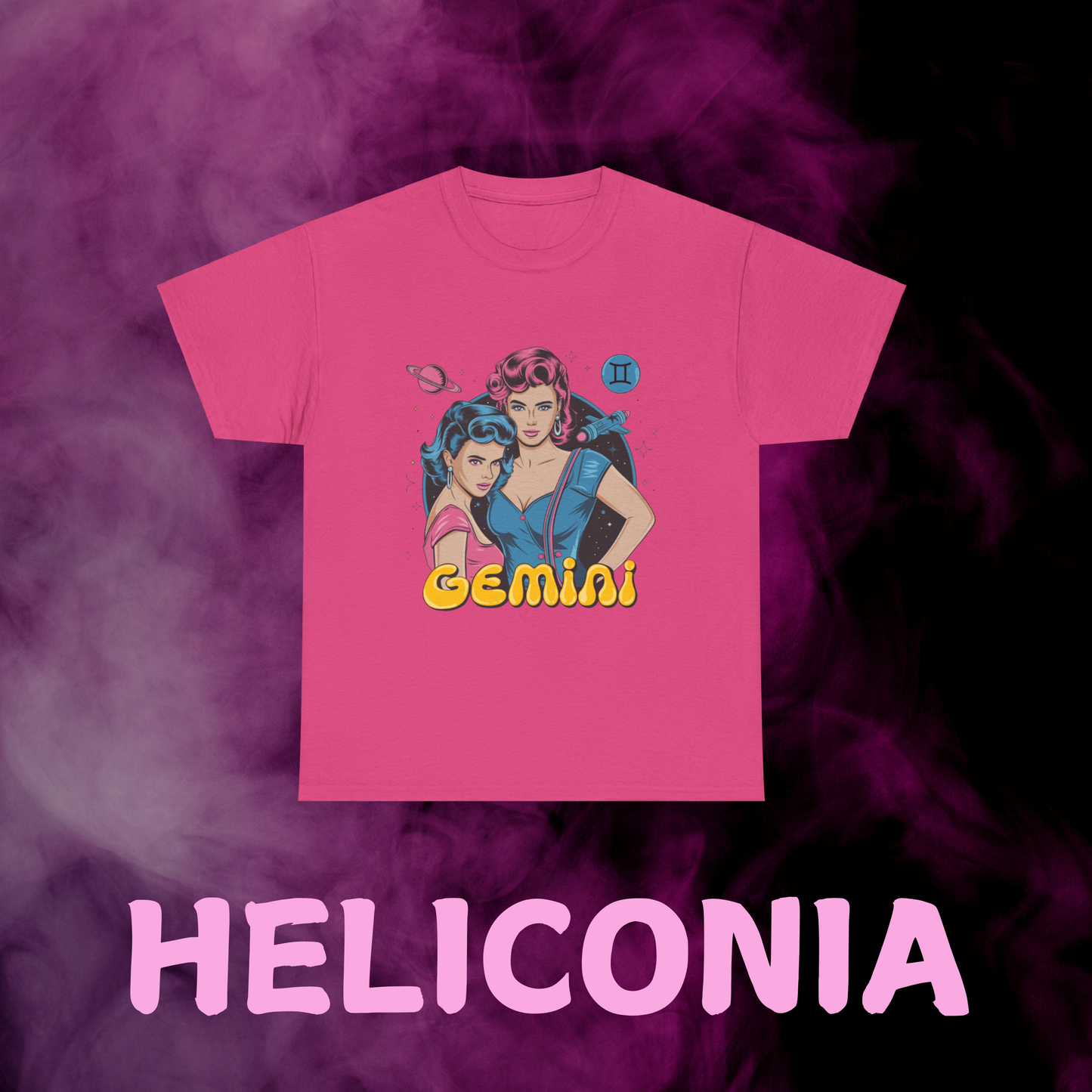 Hot Pink Vintage horoscope t-shirt for Gemini.