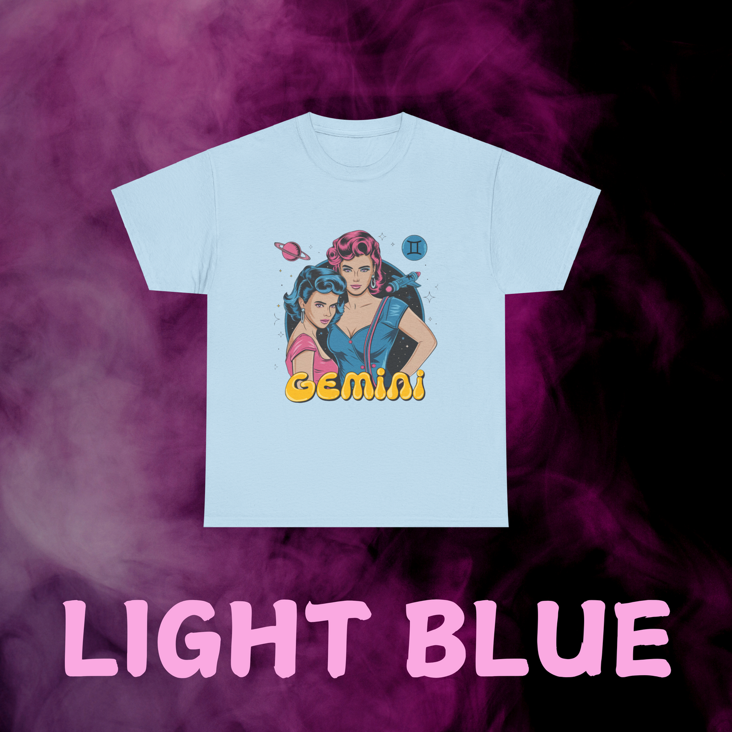 Light Blue Gemini shirt: Vintage zodiac design.