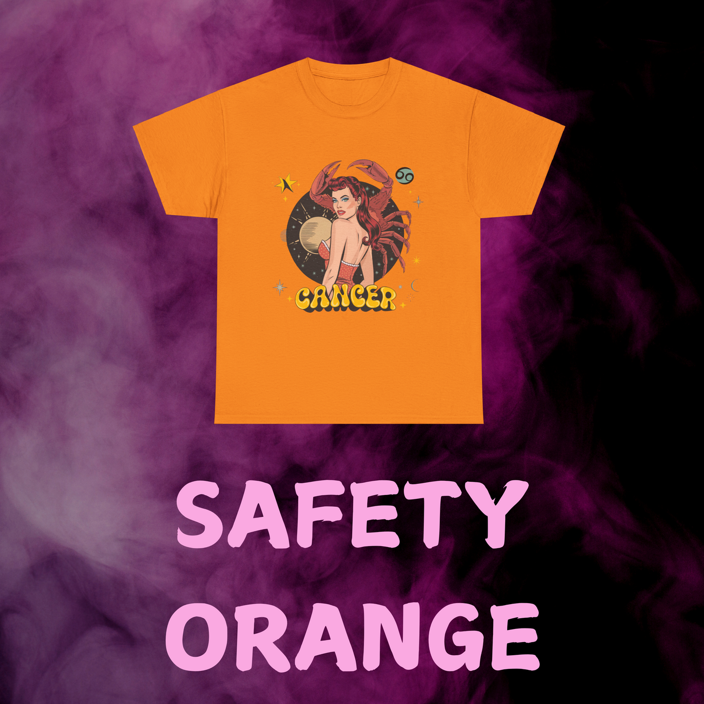 Artistic interpretation of the Cancer zodiac sign on a stylish horoscope tee.