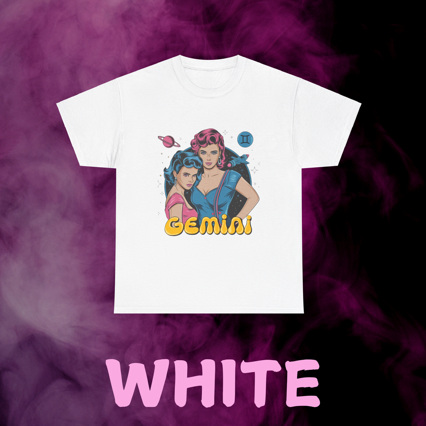 White Gemini horoscope shirt with a vintage design.