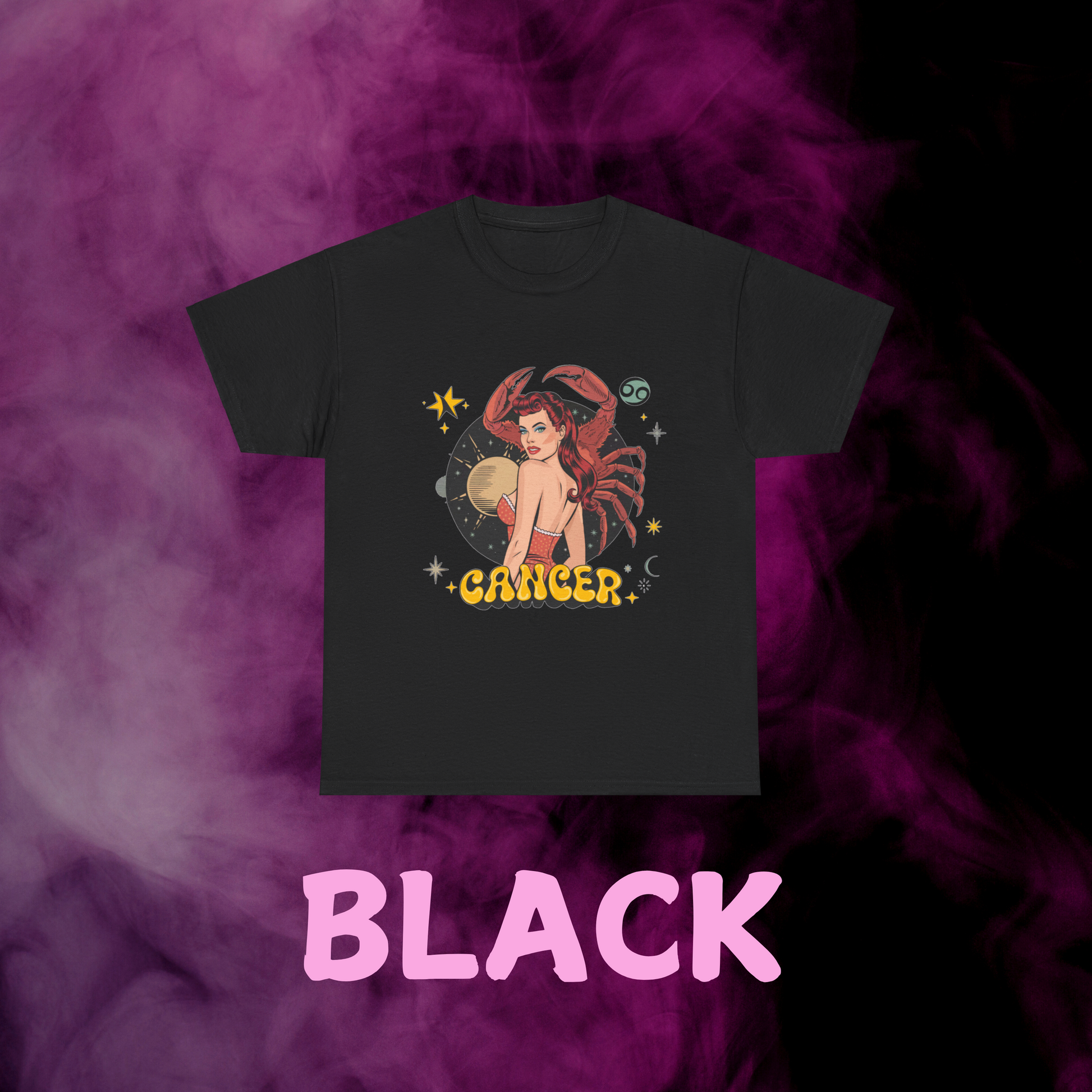 Cancer crab symbol on a black astrology t-shirt
